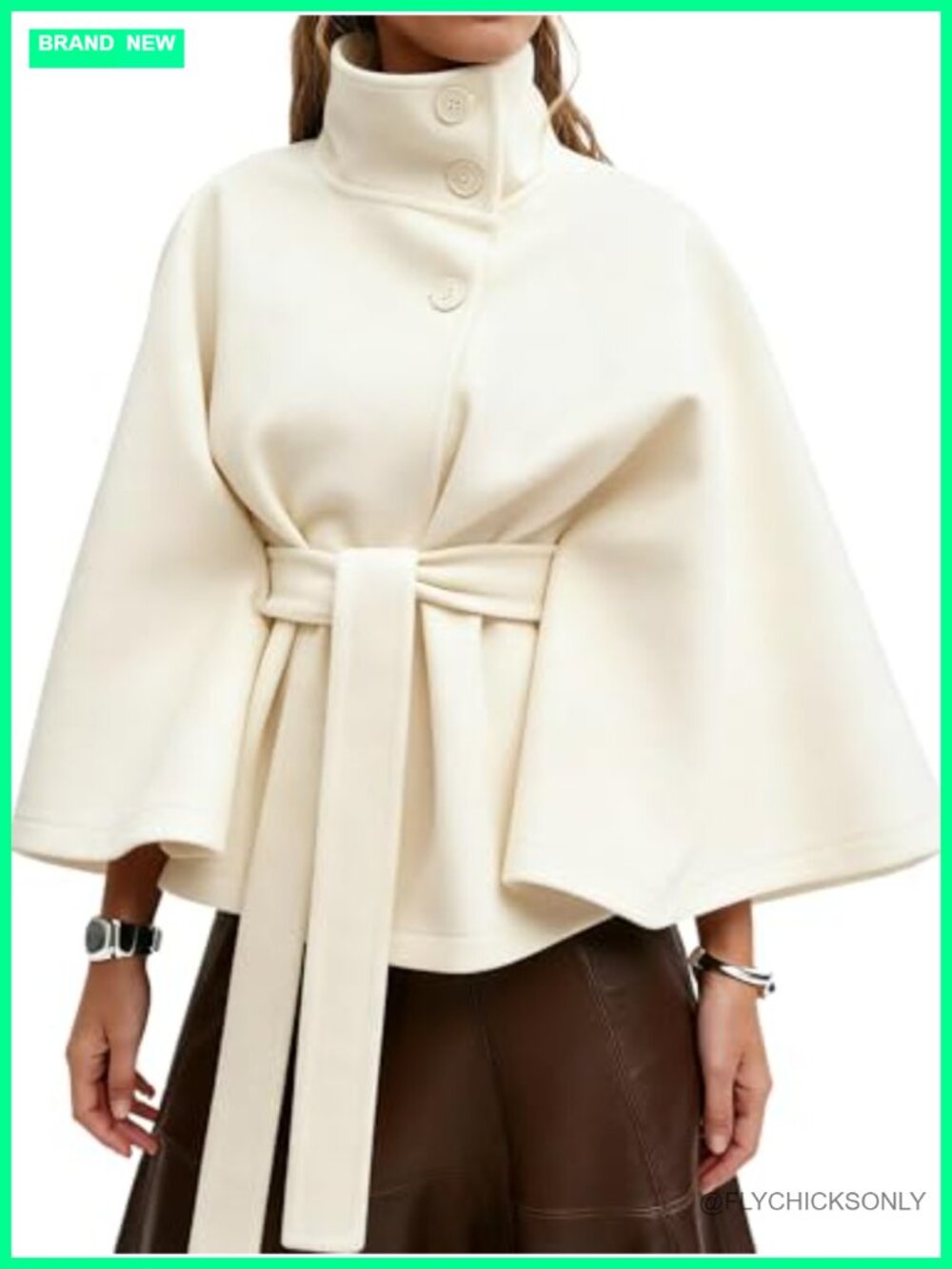 Wool Blend Cape Coat Cropped Poncho Peacoat Batwing Sleeve Fall Winter